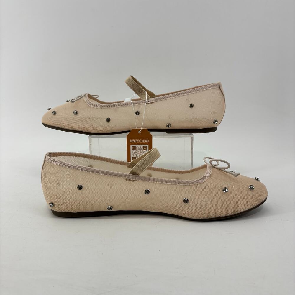 Project Cloud Amity Nude Rhinestone Ballet Flats Mesh Bow Glam - Picture 7 of 14